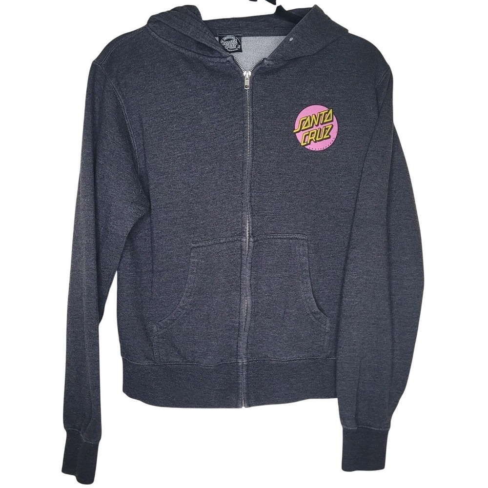 Santa Cruz‎ Y2K Fleece Zip Women's Pink Dot Hoodie M Dark Gray Logo ***No String